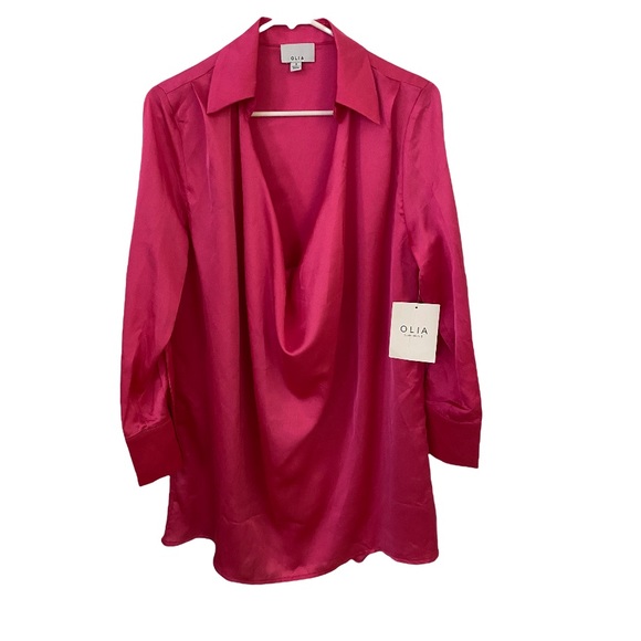 olia Tops - Olia pink satin drape neck tunic